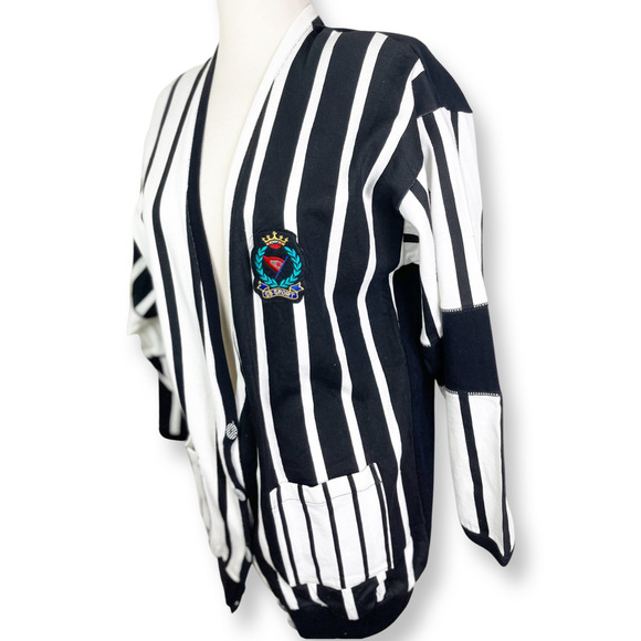 Vintage Deadstock Striped SB Sport Emblem Cotton Jersey Cardigan - Navy/White - Picture 3 of 7